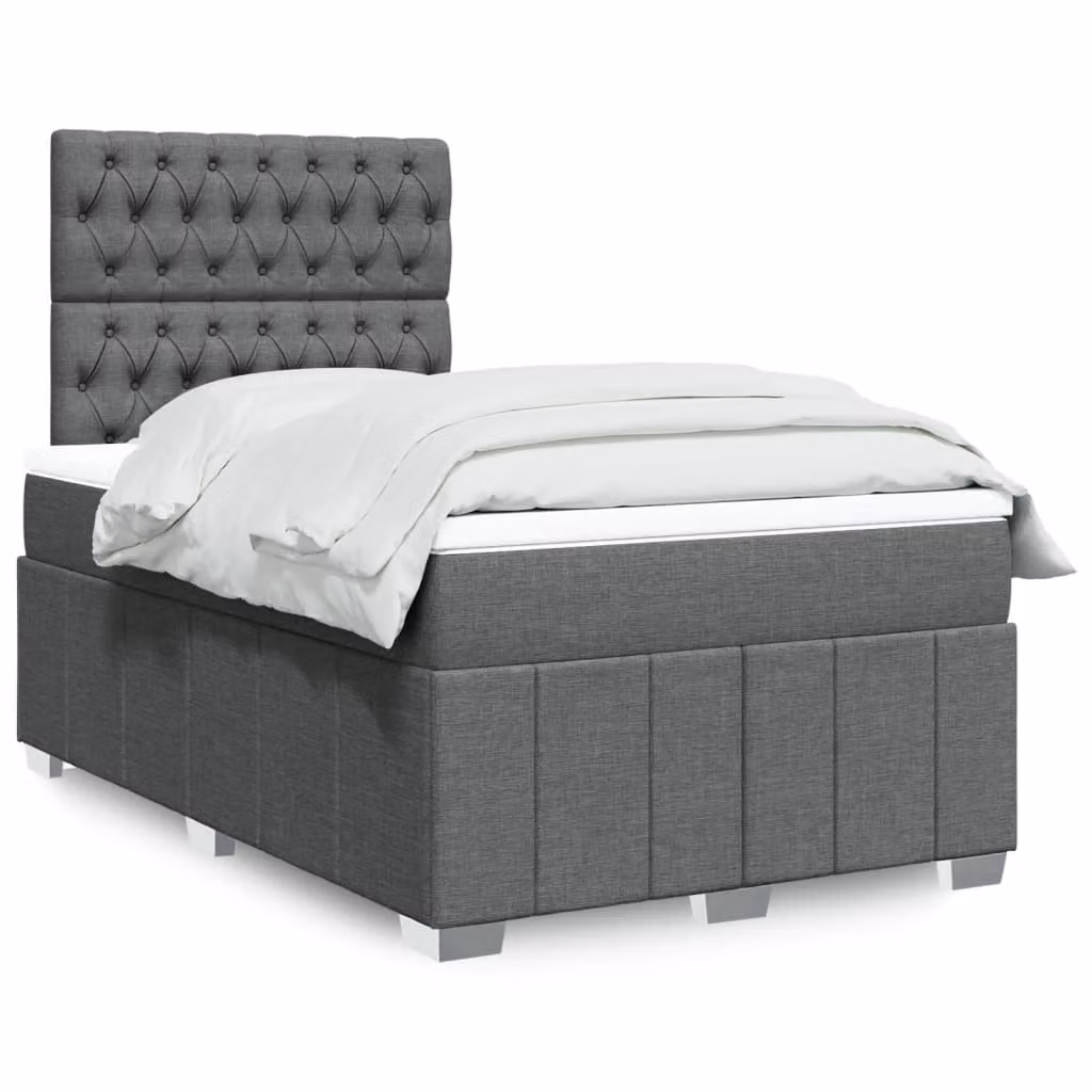vidaXL Giroletto a Molle con Materasso Ibrido in Tessuto Grigio e Bianco L/P/H: 120 x 200 cm