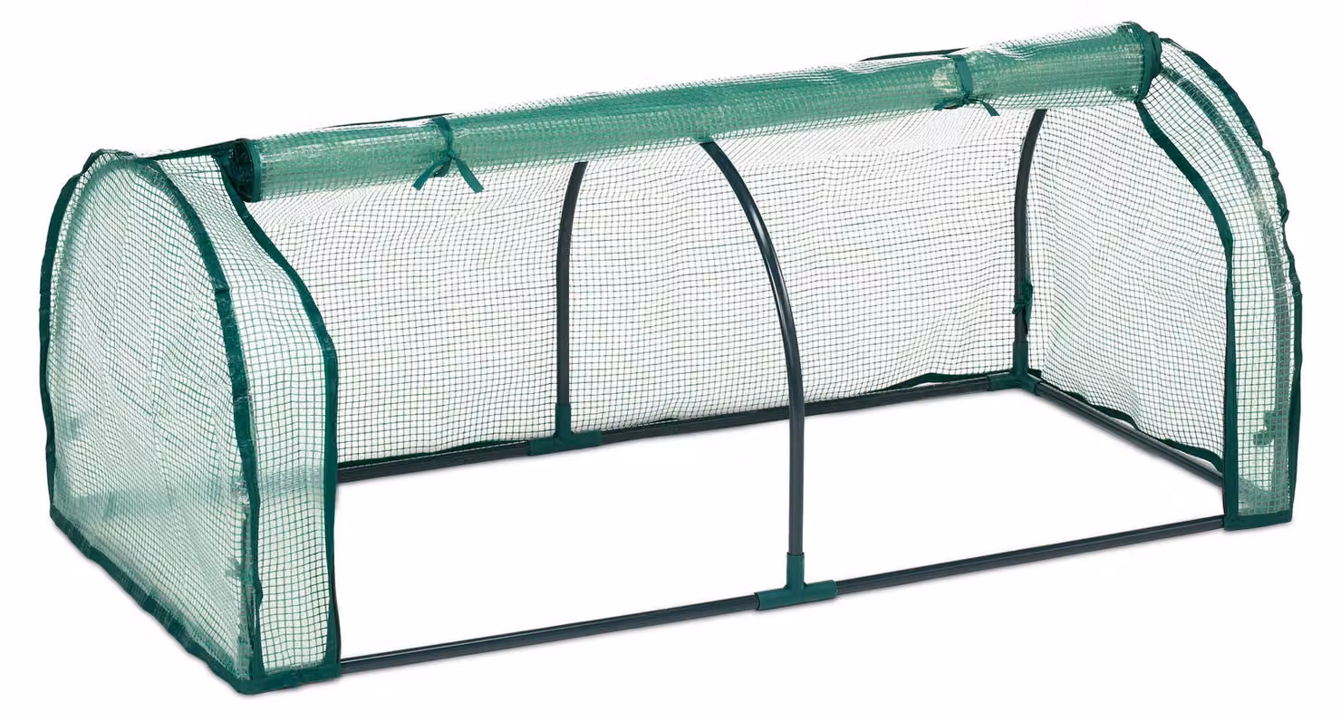 Serra da semina Relaxdays, A x L x P: 50 x 128 x 60 cm, pellicola in PE, ferro, sportello con cerniera, coltivazione, copertura per aiuola rialzata, verde