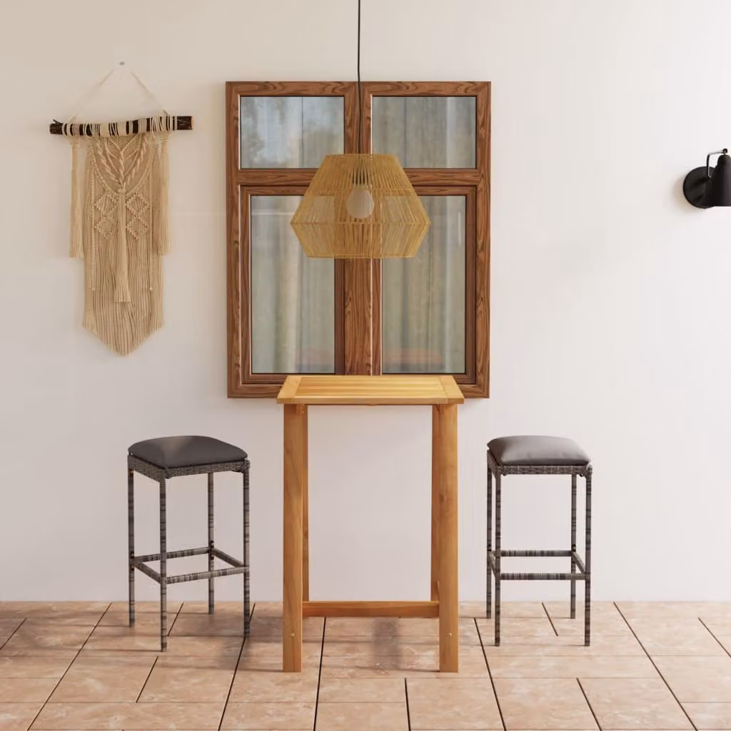 The Living Store Set bar da giardino 3 pezzi con cuscini grigio