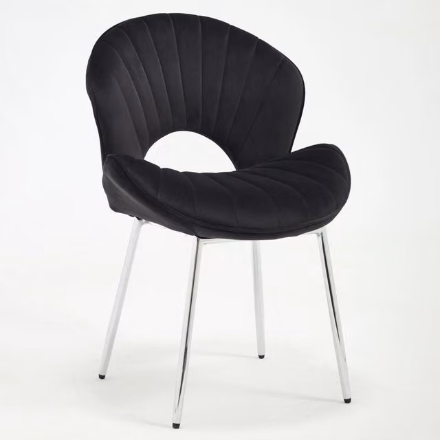Sedia da pranzo moderna Chicfurn in velluto nero con struttura in metallo lucido