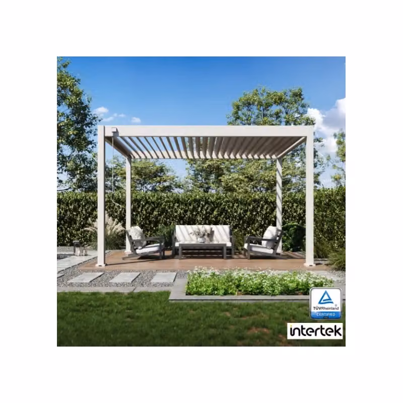 Pergola bioclimatica autoportante Ombrea VS in alluminio, colore beige con lamelle bianche, dimensioni 3 x 4 m – 2