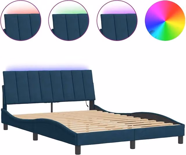 Letto matrimoniale | Letto per adulti | Giroletto con LED senza Materasso Hanko Blu 120x200 cm in Velluto