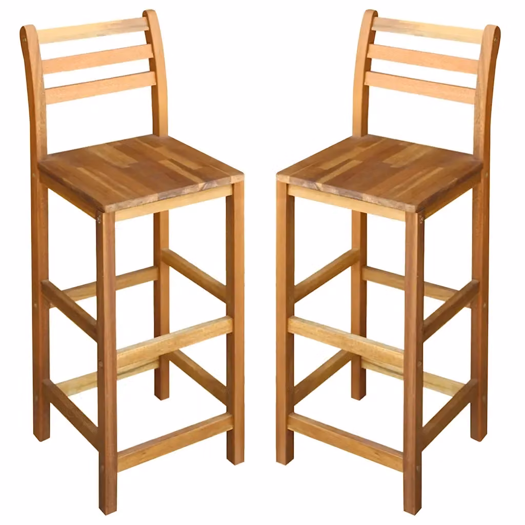 Set di 2 sgabelli da bar vidaXL in legno di acacia oliato marrone per cucina, sala da pranzo o giardino – 2