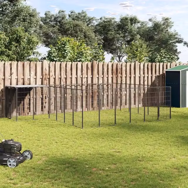 Gabbia per cani vidaXL in metallo resistente alle intemperie, colore nero e grigio, 12,1 m² – 1