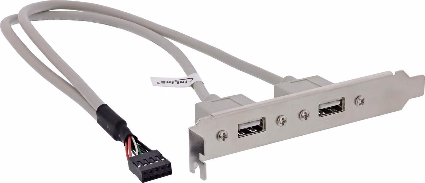InLine® Scheda slot USB 2.0, 2 prese su connettore a 10 poli, 0,35 m
