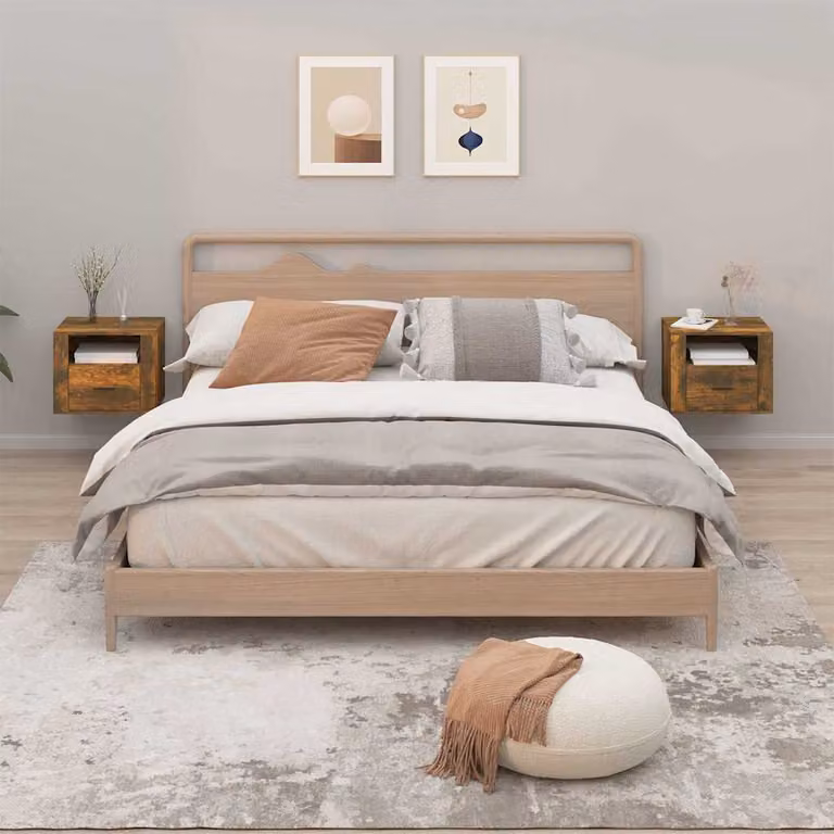 Set di 2 comodini da muro vidaXL in rovere fumo, design moderno per camera da letto, L 50 cm x P 36 cm x H 40 cm