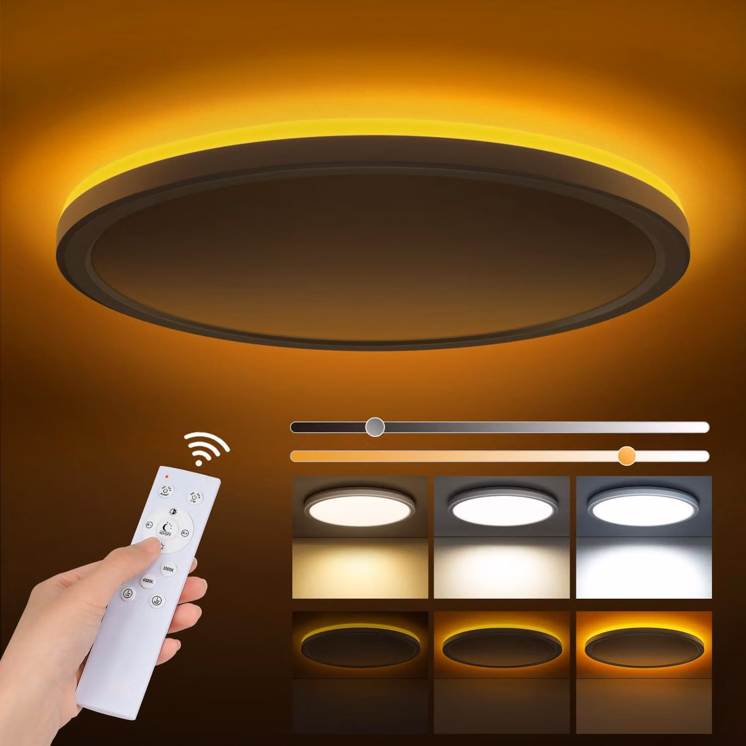 Lampada da soffitto LED Tyreses, dimmerabile, 24W, 2800 lumen, con telecomando