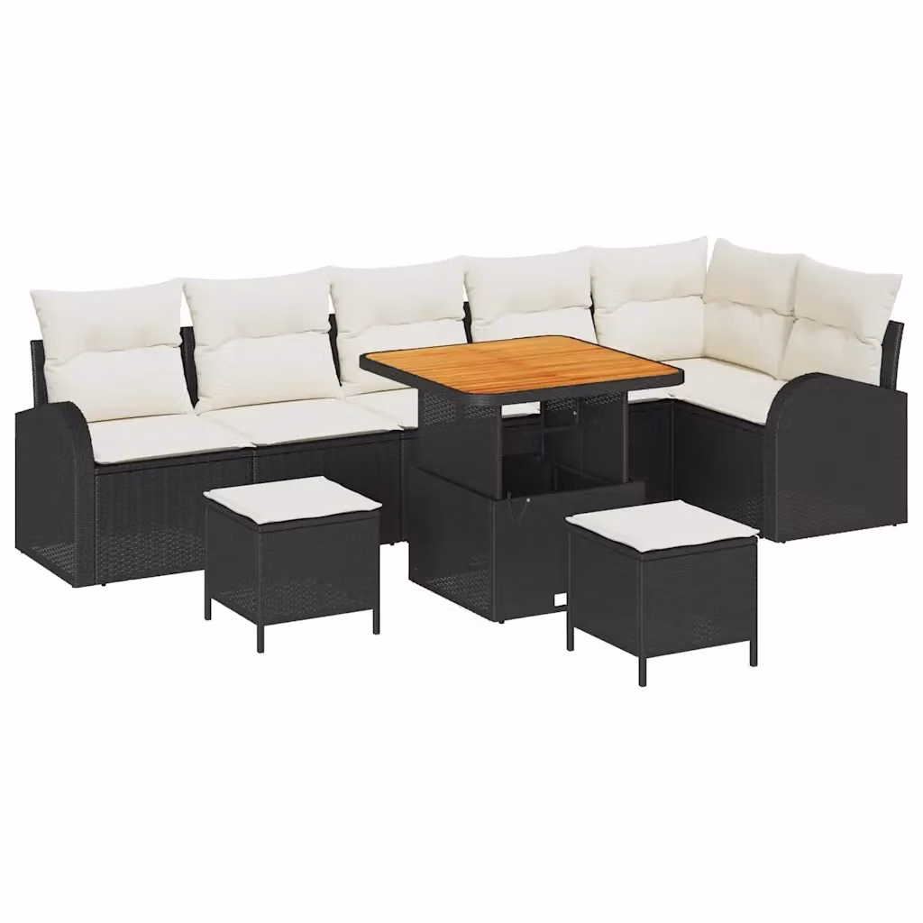 Set Divano da Giardino vidaXL 9 Pezzi con Cuscini Nero e Beige – 2