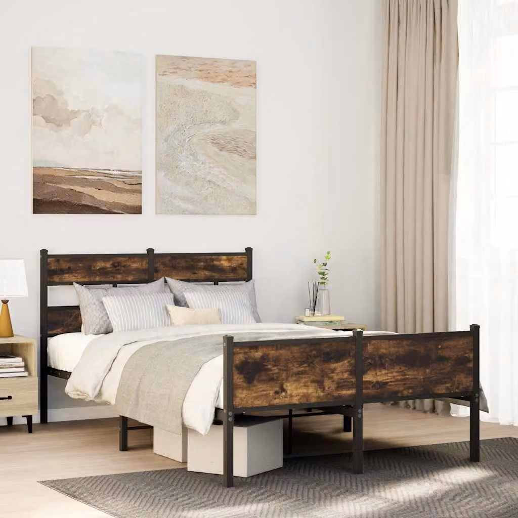 Giroletto senza materasso vidaXL in truciolato e metallo, colore rovere fumo, L/P/H: 200 x 120 x 91,5 cm