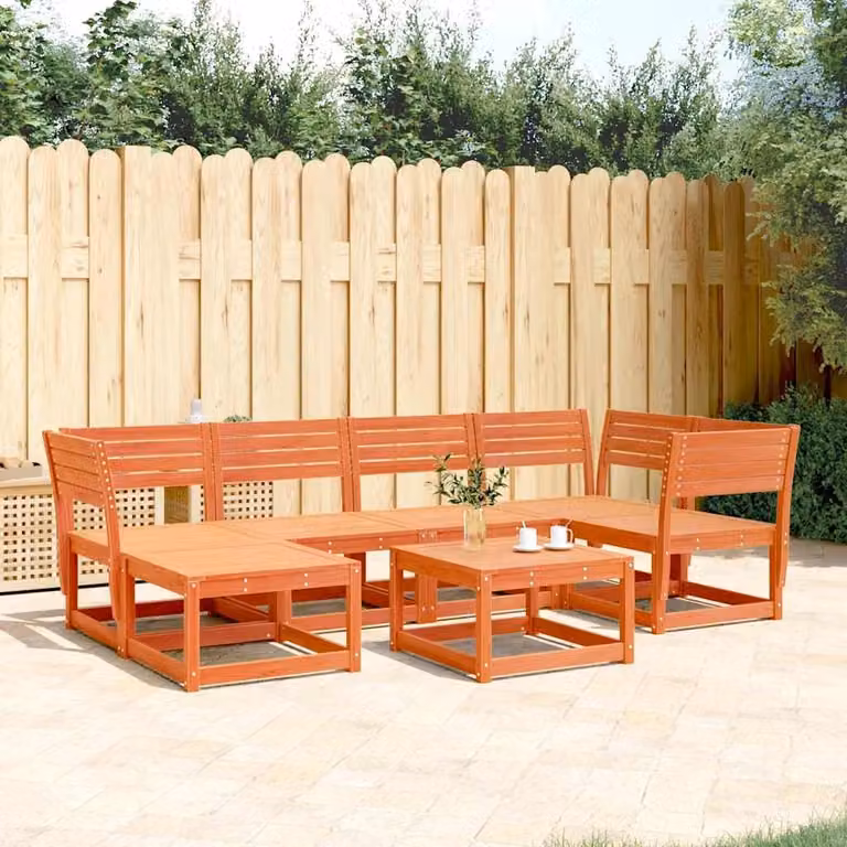 Set di divani da giardino vidaXL in legno di pino massello marrone, composizione a L con 6 pezzi per esterno