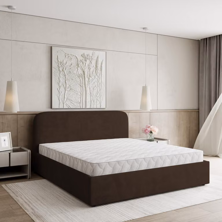 Masseno Letto imbottito RENIVE 140x200 cm, Letto imbottito con giroletto - marrone, KRONOS 06