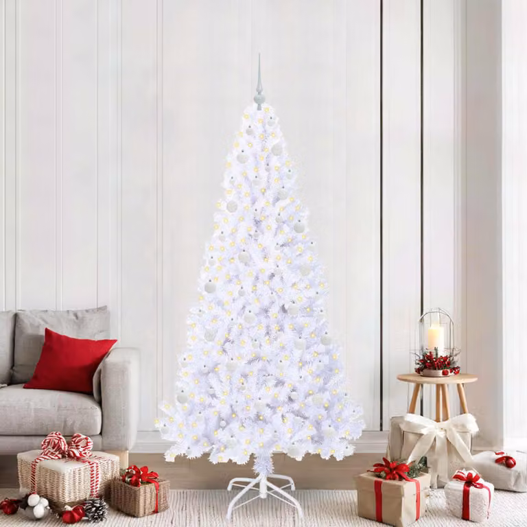 Albero di Natale artificiale singolo vidaXL bianco con LED in PVC e metallo