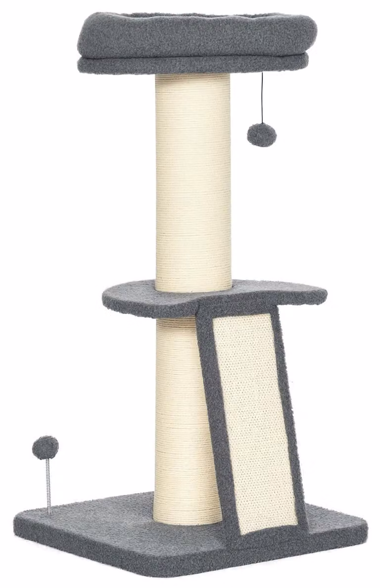 PawHut Tiragraffi da 92 cm con piattaforma e albero da arrampicata per gatti, grigio scuro