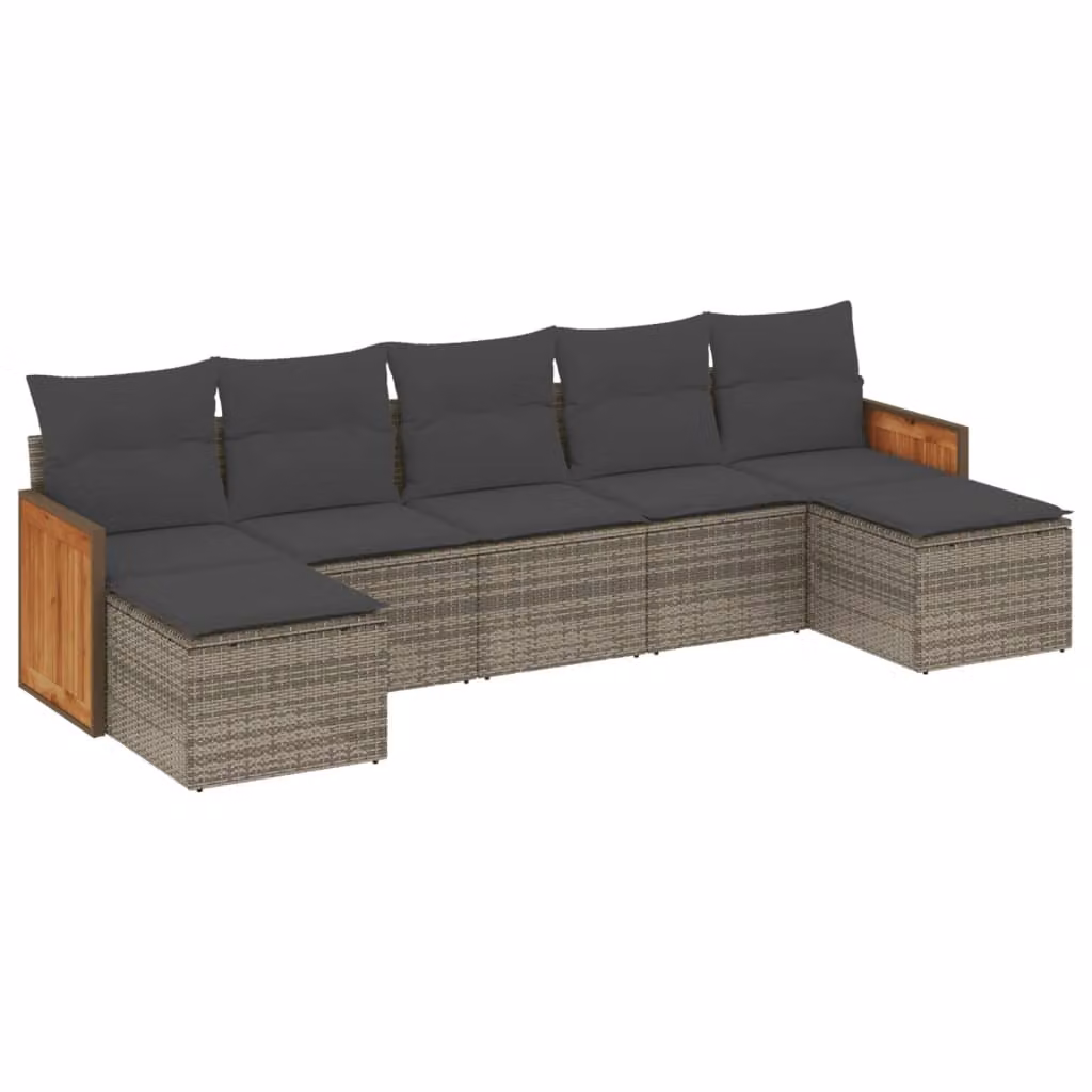 Set Divani da Giardino 7 pz con Cuscini Grigio in Polyrattan