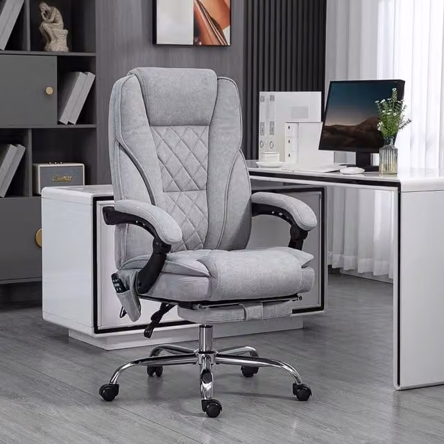 Sedia da ufficio ergonomica con massaggio e riscaldamento lombare, poliestere grigio, 67 x 72 x 111 119 cm