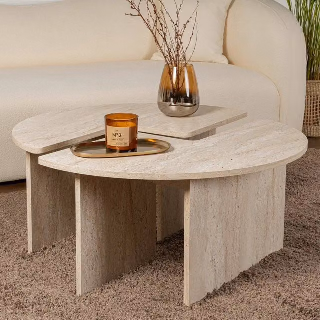Tavolino da salotto Tairn beige con ripiano per soggiorno L 90 x P 90 x H 41 cm – 1