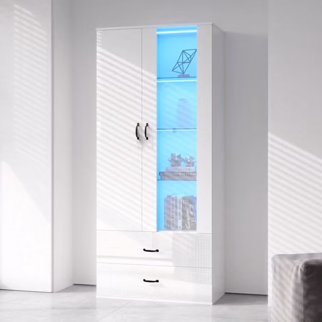 VETRINA 2 ante con LED 59,5x35x182 cm bianca in truciolare