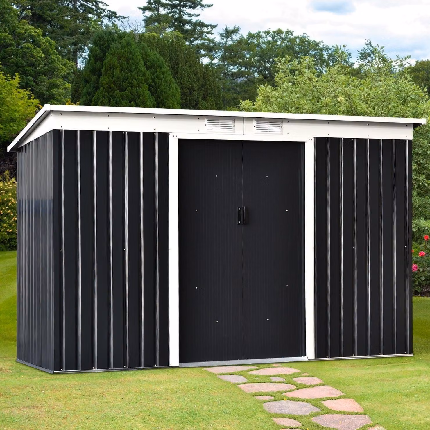 Capanno per attrezzi con porta scorrevole | Colore: Grigio | Dimensioni: 109,05 x 51,18 x 68,1 cm