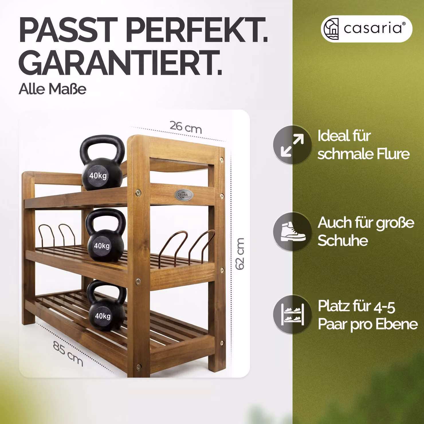 Scarpiera moderna Casaria® in legno di acacia e metallo marrone con ripiani interni, L: 62 cm, P: 26 cm, H: 85 cm – 2