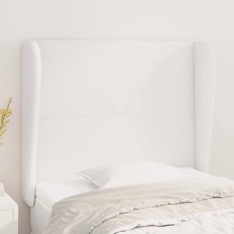Testiera per letto con design ad orecchio vidaXL in similpelle bianca, L: 83 cm, P: 23 cm, H: 118-128 cm