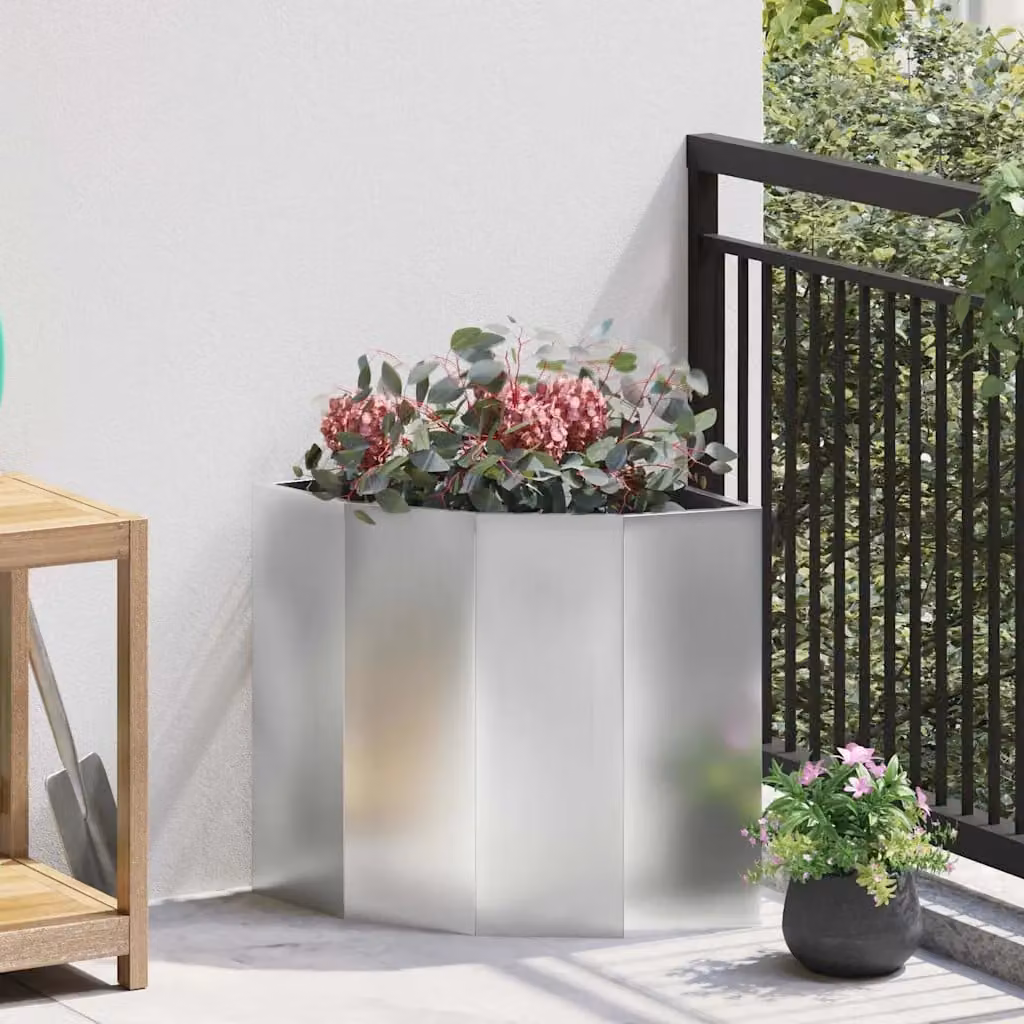 Vaso d'angolo vidaXL in acciaio zincato argento L/P/H: 45 x 45 x 50 cm