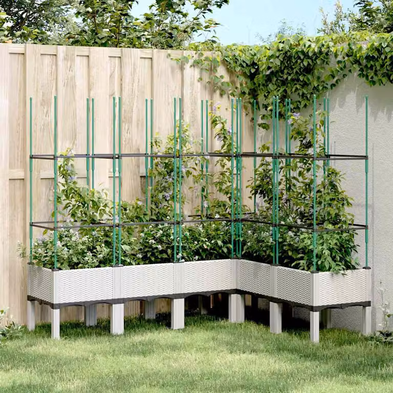 Fioriera da giardino con graticcio vidaXL bianca in plastica L: 160 cm, P: 120 cm, H: 142,5 cm