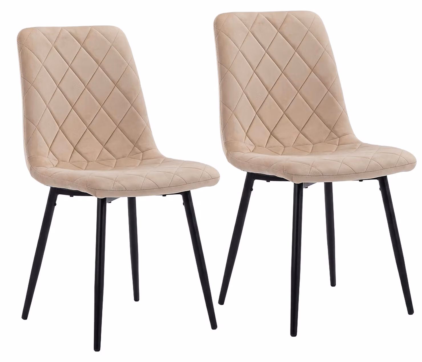 Set di 2 sedie da pranzo, rivestite in velluto, con gambe in metallo, colore beige, capacità massima di 120 kg