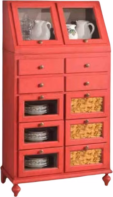 Dispensa Shabby Chic in Legno Rosso Anticato con Ante in Vetro Mobili 2G L: 80 cm, P: 42 cm, H: 153 cm – 1