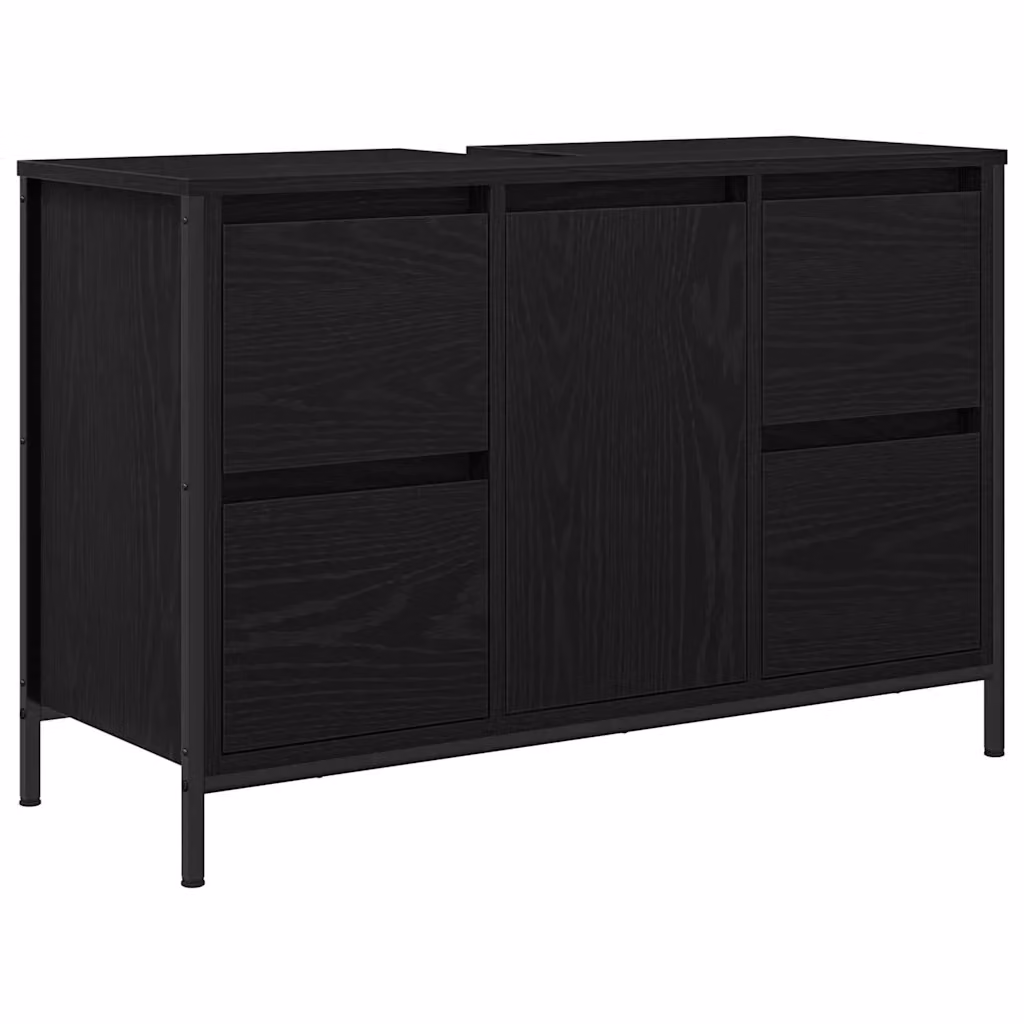 Mobile Lavabo Moderno vidaXL in Rovere Nero con Cassetti e Ripiani, L: 90 cm, P: 34,5 cm, H: 60 cm – 2