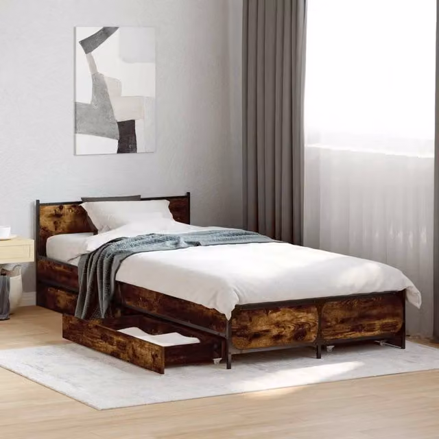 Struttura letto con testata con ruota Rovere Fumo 80 x 200 cm 3429694