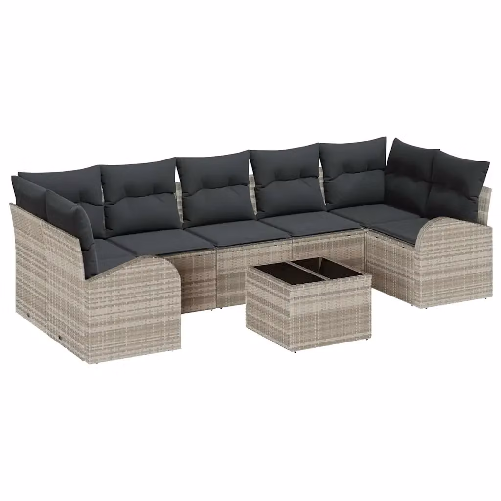 Set Divano da Giardino vidaXL a Forma di L in 8 Pezzi con Tavolino, Grigio, con Cuscini e Struttura in Acciaio Verniciato a Polvere – 2