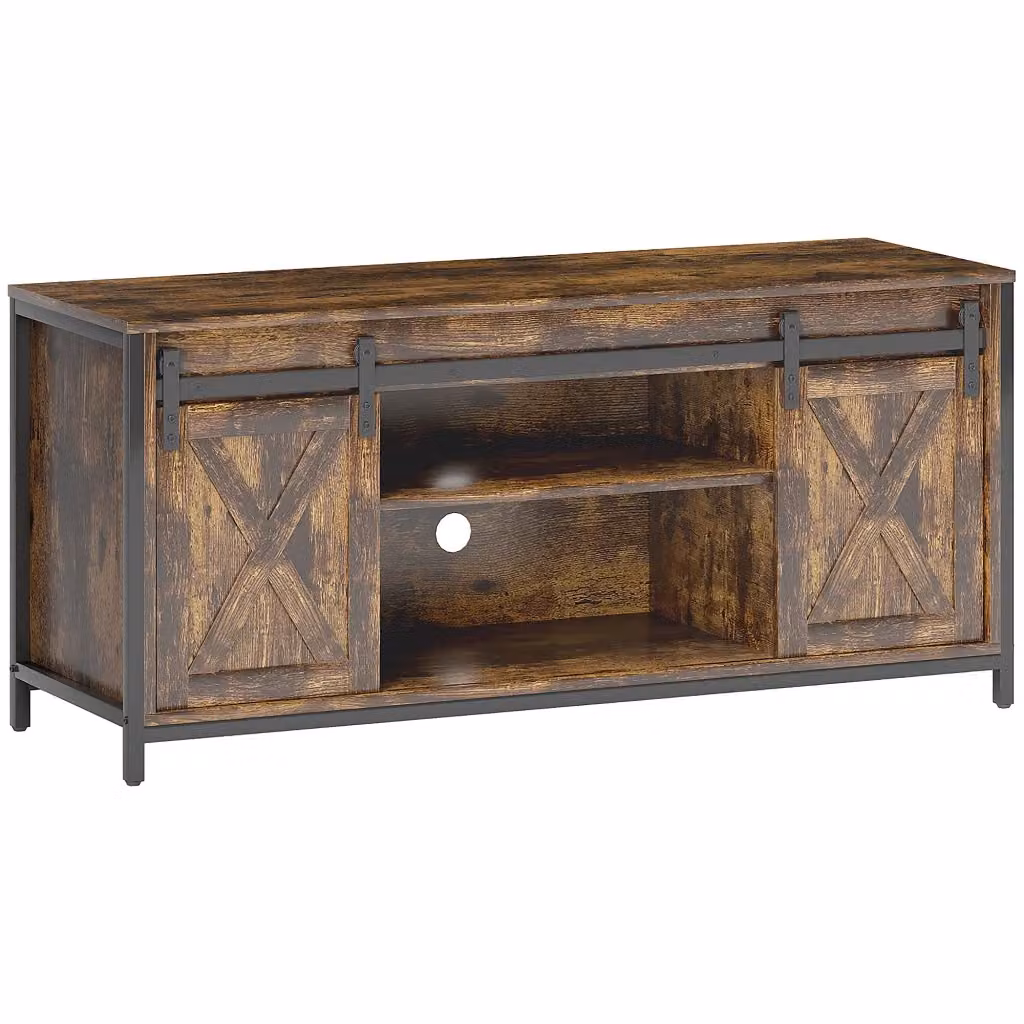 Mobile TV Minimal Marrone Legno con 2 Ante e Ripiani per Soggiorno fino a 60 pollici L/P/H: 120 x 40 x 54 cm – 2