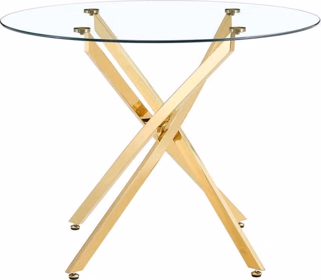 Tavolo da pranzo rotondo Chicfurn con piano in vetro trasparente e base in metallo oro per cucina e sala da pranzo, Diametro: 88 cm