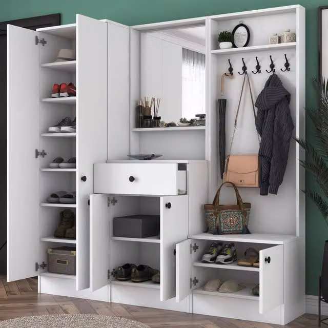 Manzano, Mobile da Ingresso Specchio Incluso, 179x37x183h cm Bianco