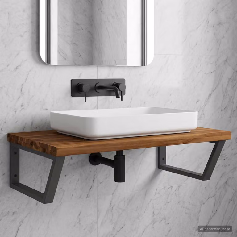 vidaXL Mensola da Parete con Bordo Vivo per Lavabo Naturale e Nero