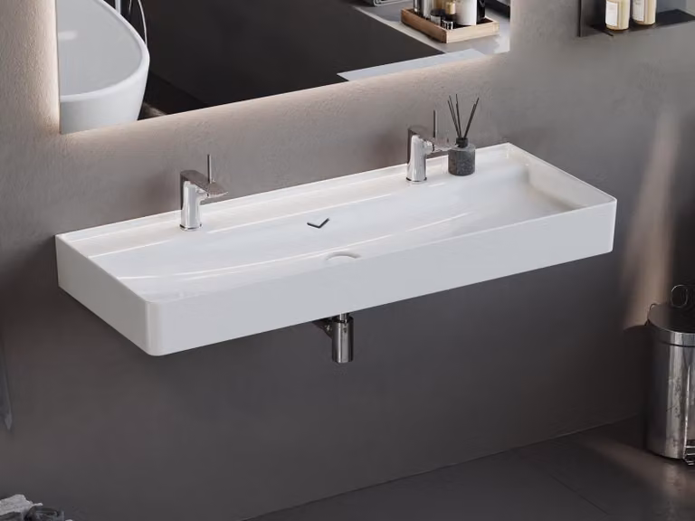 Aqua Bagno Venus Lavabo in Vetroceramica, mobile lavabo 120 cm, 2 fori per rubinetto