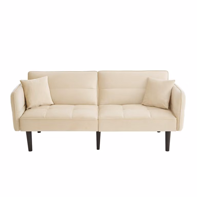 Divano letto 2 in 1 regolabile in velluto, a due posti, con braccioli ribaltabili, salvaspazio, divano letto per piccoli spazi, beige/grigio antico/blu-verde antico