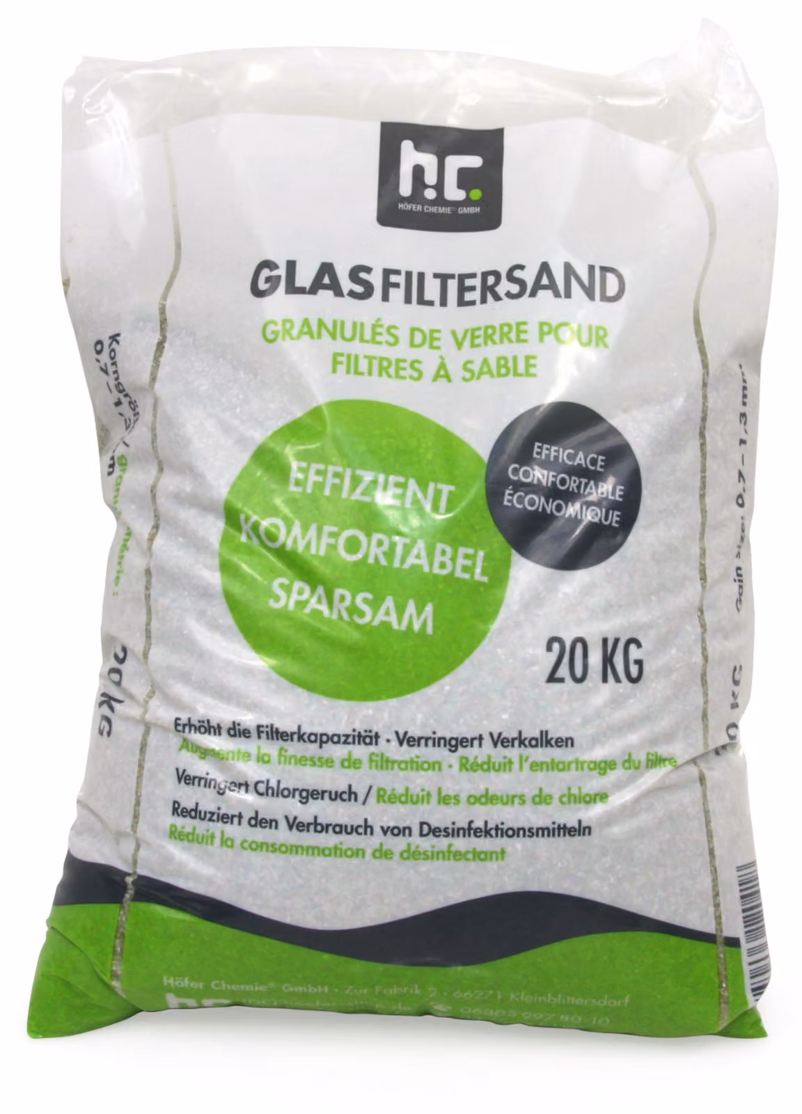 20 kg di granulato di vetro speciale per filtri a sabbia, granulometria 0,7-1,3 mm