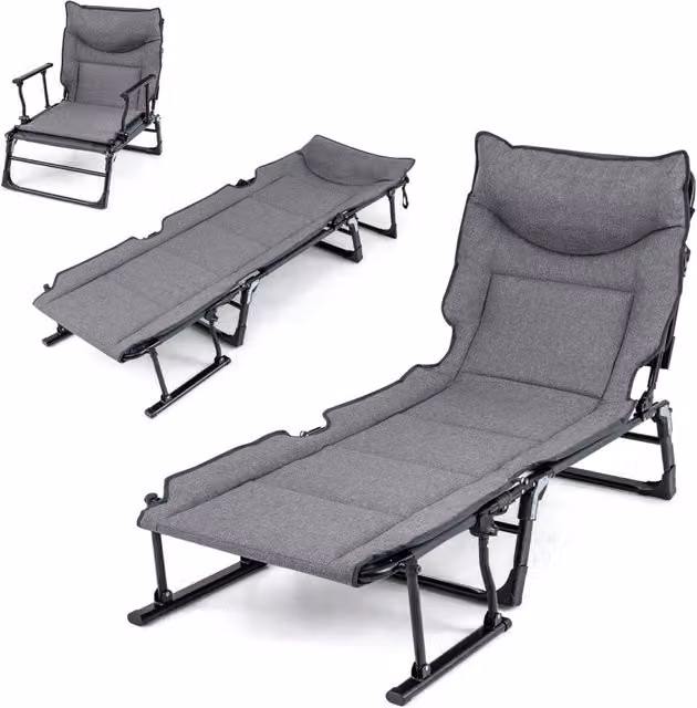 Sedia a sdraio pieghevole con schienale reclinabile in 6 posizioni e poggiatesta ergonomico, letto da esterno con struttura in acciaio verniciato a polvere, L/P/H: 200 x 66,5 x 38 cm
