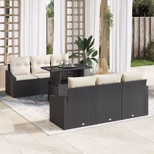 Set Divano da Giardino 7 pz Nero polyrattan 3357660