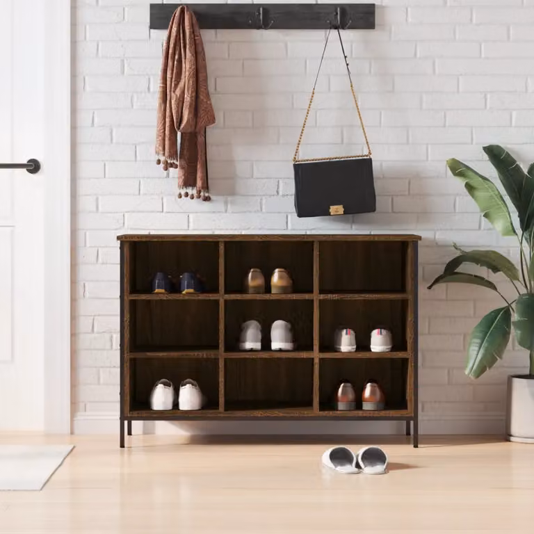 Scarpiera mobile vidaXL in stile industriale con 9 scomparti, colore marrone, L: 70,0 cm, P: 35,0 cm, H: 100,0 cm