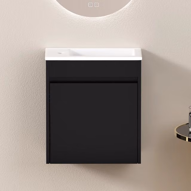 Desviae Mobile contenitore da bagno 46 cm in MDF nero con anta soft-close e ampio spazio per prodotti e asciugamani