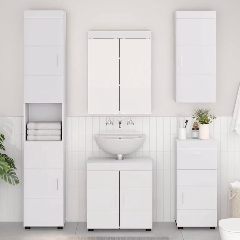 Set di mobili per il bagno vidaXL TULUM 5 pezzi Bianco e Argento L/P/H: 60 x 34 x 63 cm
