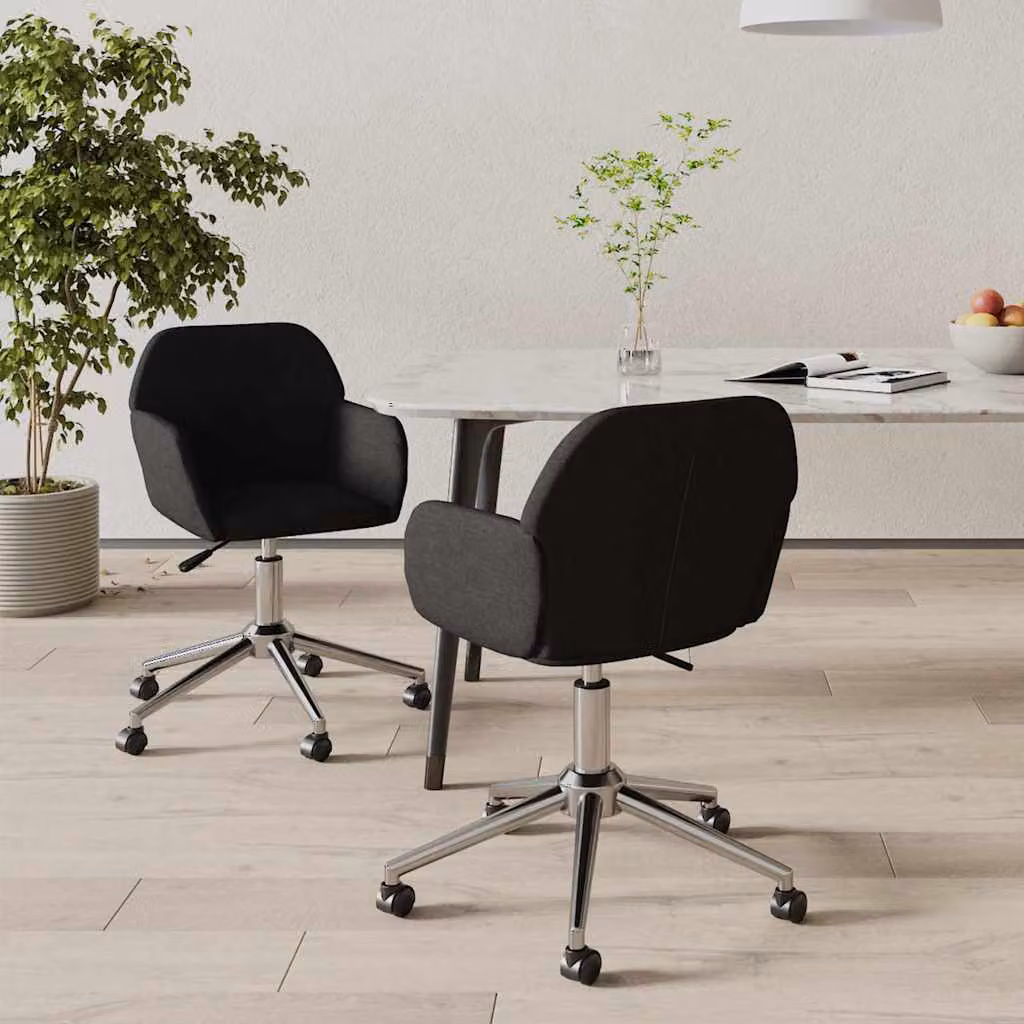 Set di 2 sedie da pranzo girevoli vidaXL in tessuto nero con ruote e braccioli, L/P/H: 60,5 x 54,0 x 80,5 cm – 1