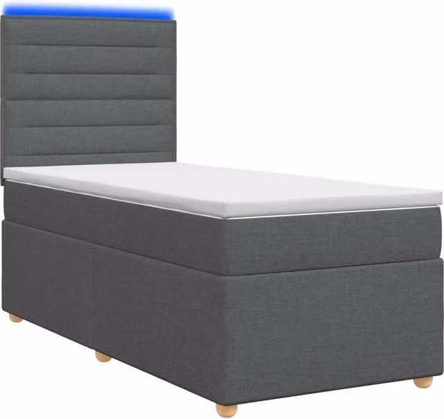 Letto Box Spring LED con Materasso Grigio Scuro 90 x 190 cm 3455442
