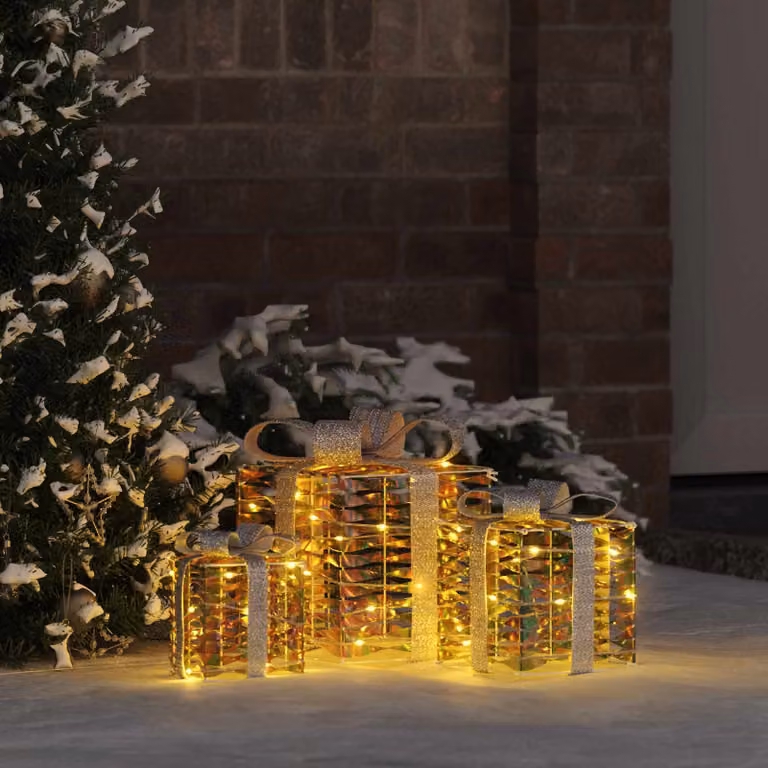 Set di 3 scatole regalo di Natale illuminate vidaXL in argento con 150 LED bianco caldo