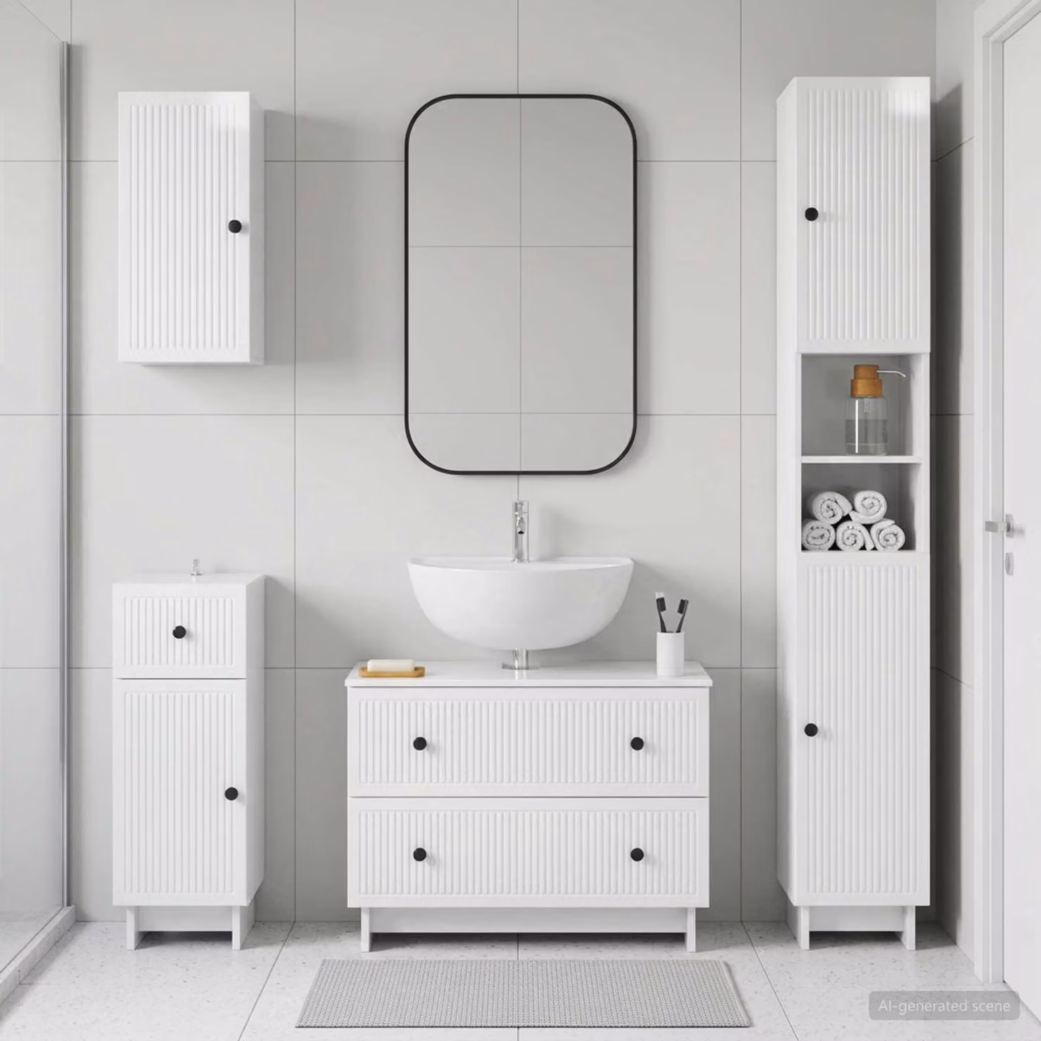 Set di mobili da bagno moderno vidaXL EDE composto da 4 pezzi in bianco lucido con mobile lavabo e pensile a muro