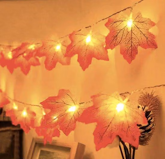 Ghirlanda luminosa autunnale con timer, 20 LED, 3 m, colore rosso, classe energetica A+++, alimentata a batterie, ideale per la festa del raccolto, Halloween e Natale