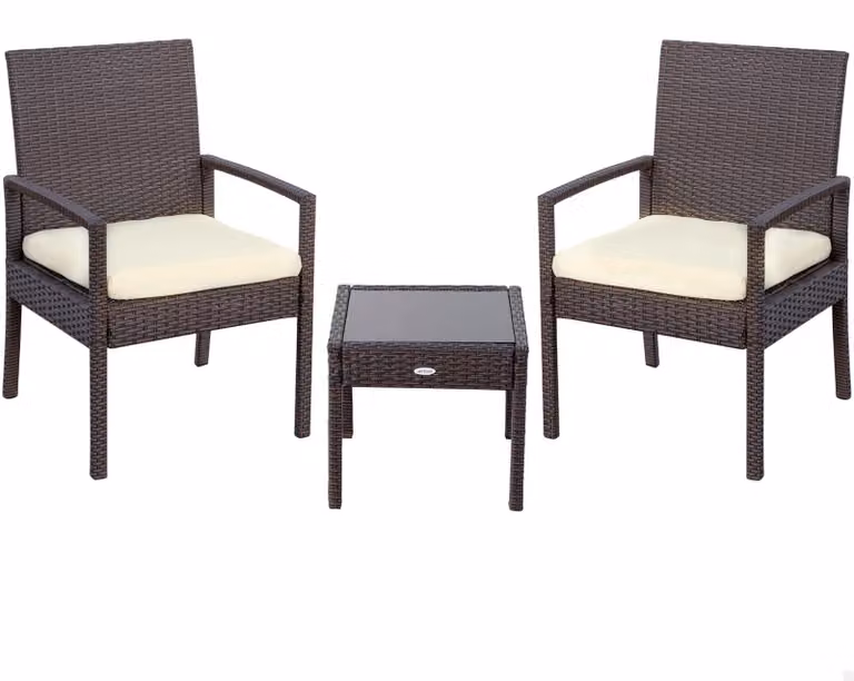 Set di mobili da giardino in rattan, composta da 2 sedie e 1 tavolo