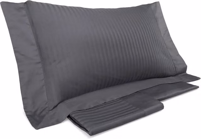 Set Copripiumino Matrimoniale Mitera in Mako Satin di Cotone con Lenzuola e Federe, Rigato, Rosso e Grigio, 160x200 cm